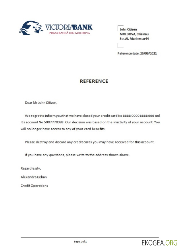 Référence Moldavie , Victoriabank , closure